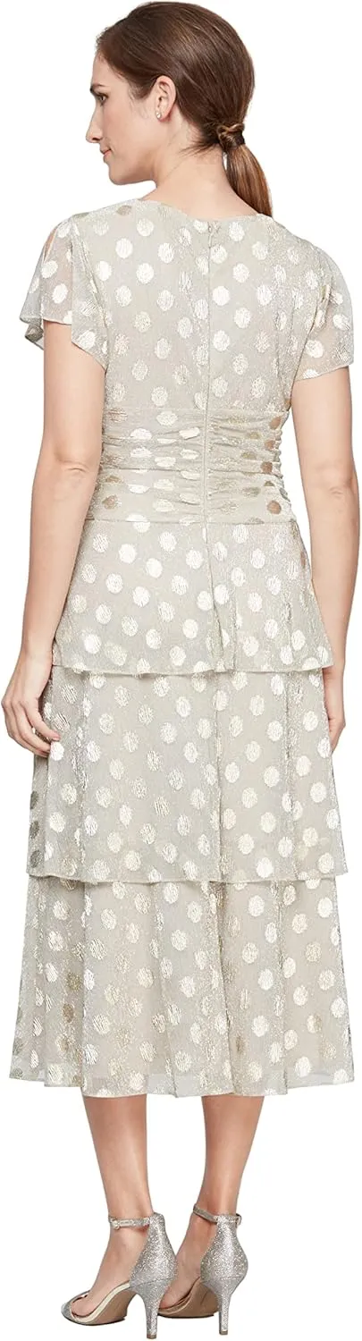 S.L. Fashions Women's Short Sleeve V-Neck Midi Cocktail Dress W/Ruched Waist, Wedding Guest Gown (Petite and Regular Sizes)