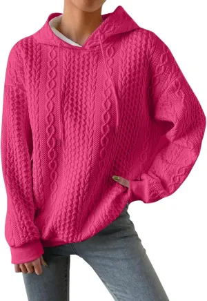 slqdgmryz Oversized Hoodies for Women Plus Size Cable Knit Sweater Loose Fit Drawstring Comfort Hoodie Preppy Sweatshirt