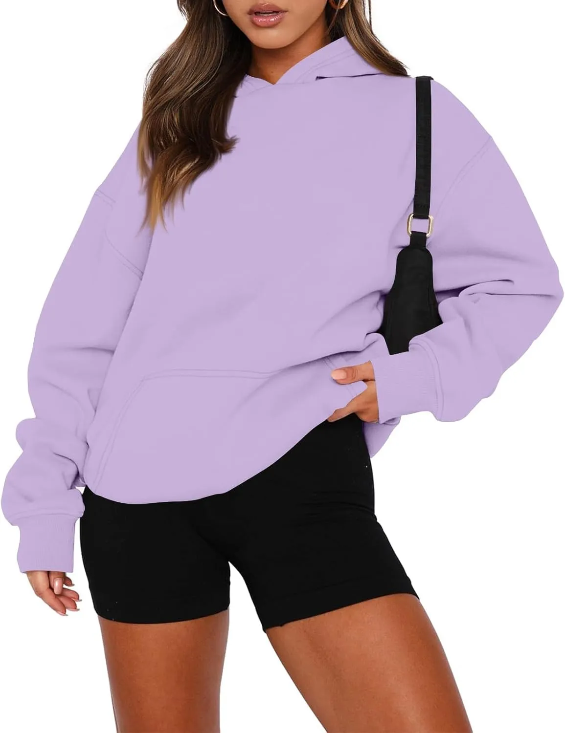 slqdgmryz Oversized Sweatshirt for Women Fleece Preppy Cozy Cute Hoodies Y2k Soft Drop Shoulder Plain Hoodie with Pockets
