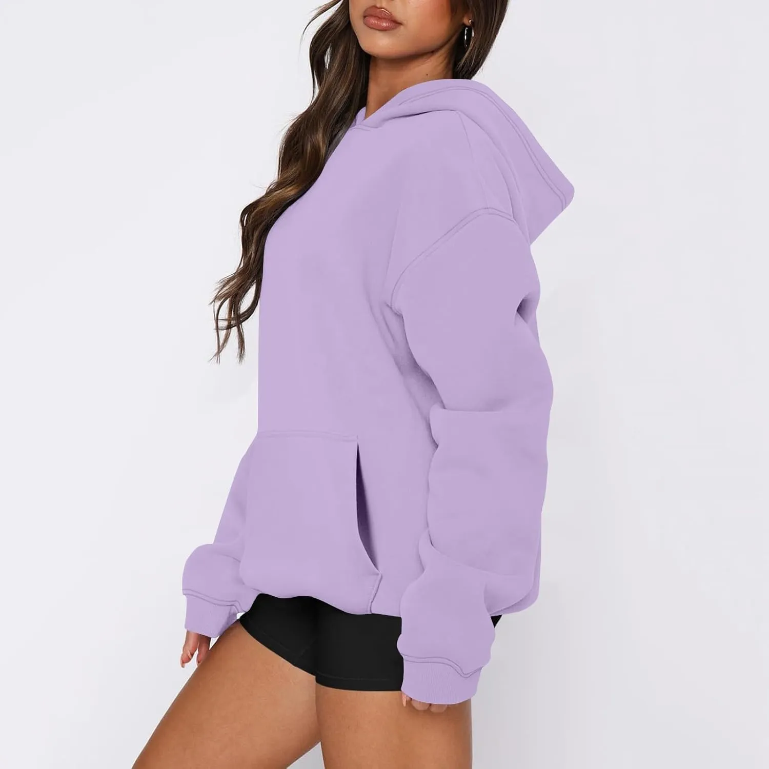 slqdgmryz Oversized Sweatshirt for Women Fleece Preppy Cozy Cute Hoodies Y2k Soft Drop Shoulder Plain Hoodie with Pockets
