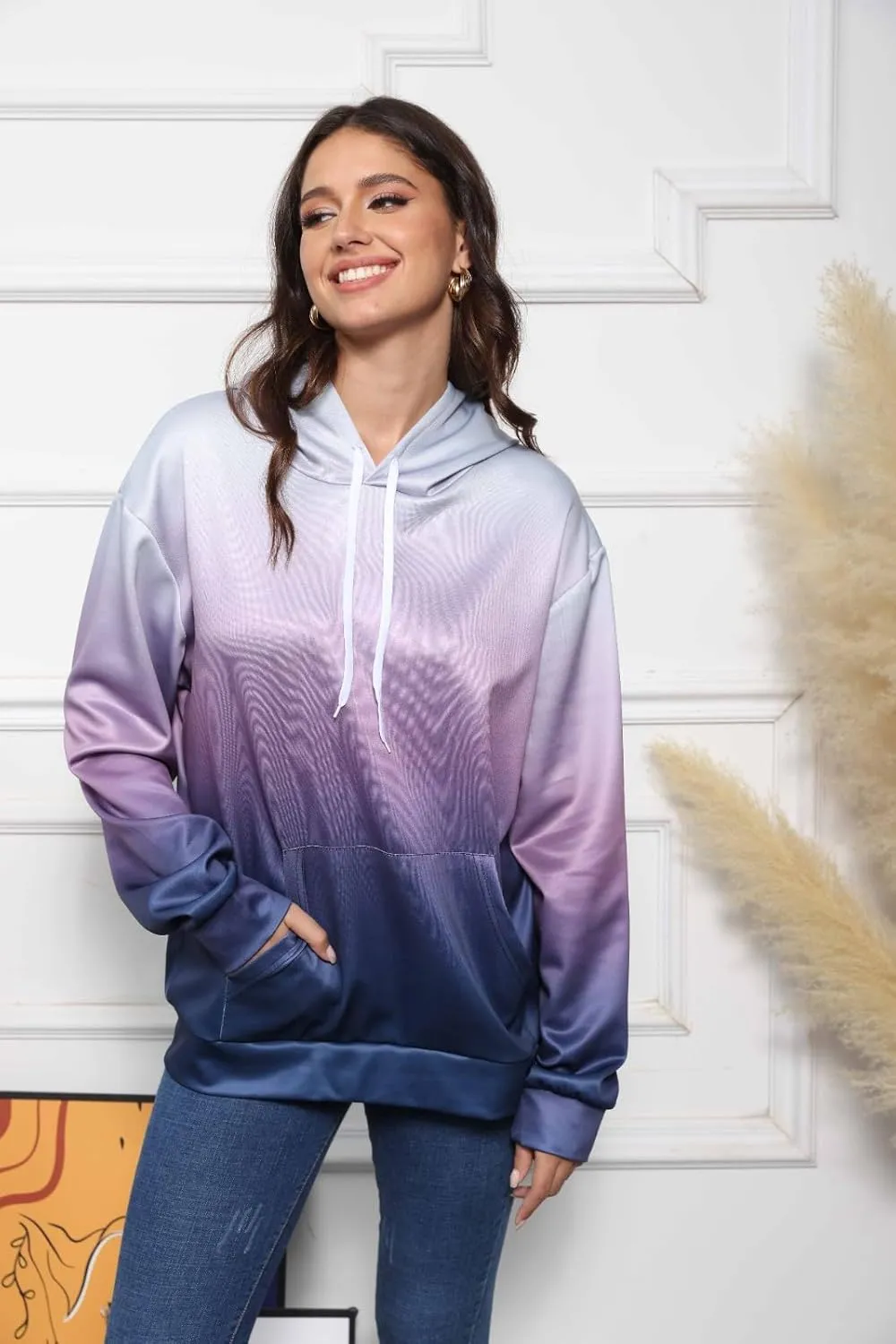 slqdgmryz Womens Oversized Hoodie Plus Size Tie Dye Preppy Swaetshirt with Pockets Comfort Cute Hoodies for Teen Girls