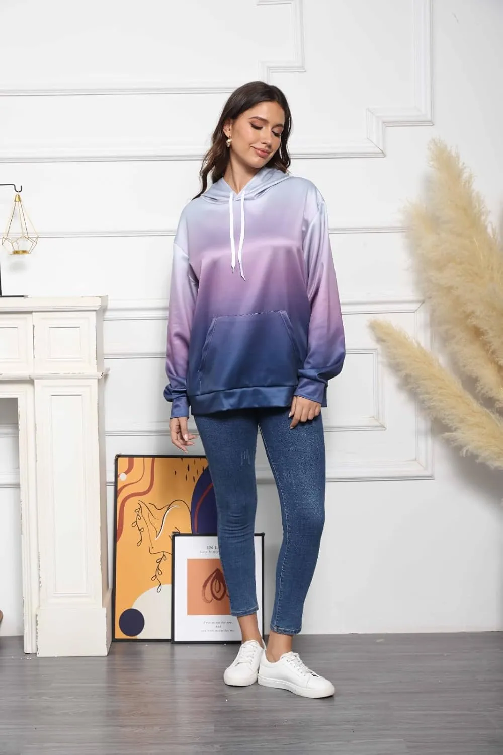 slqdgmryz Womens Oversized Hoodie Plus Size Tie Dye Preppy Swaetshirt with Pockets Comfort Cute Hoodies for Teen Girls