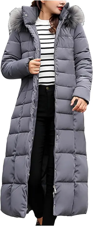 SMIDOW Womens Fashion Hooded Coat 2023 Quilted Long Puffer Jackets Waterproof Warm Winter Maxi Length Parka Coats