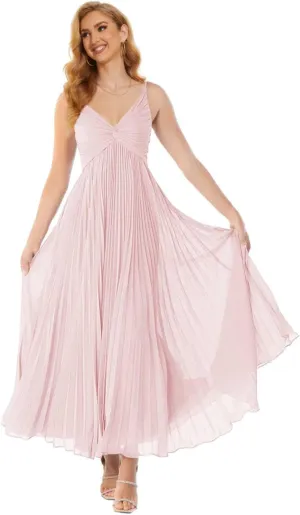 Spaghetti Straps Bridesmaid Dresses for Women Chiffon Ruched Formal Dress V Neck Evening Party Gown