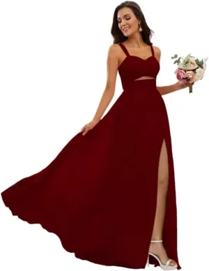 Spaghetti Straps Bridesmaid Dresses for Women with Slit Chiffon Long Formal Evening Dress for Wedding