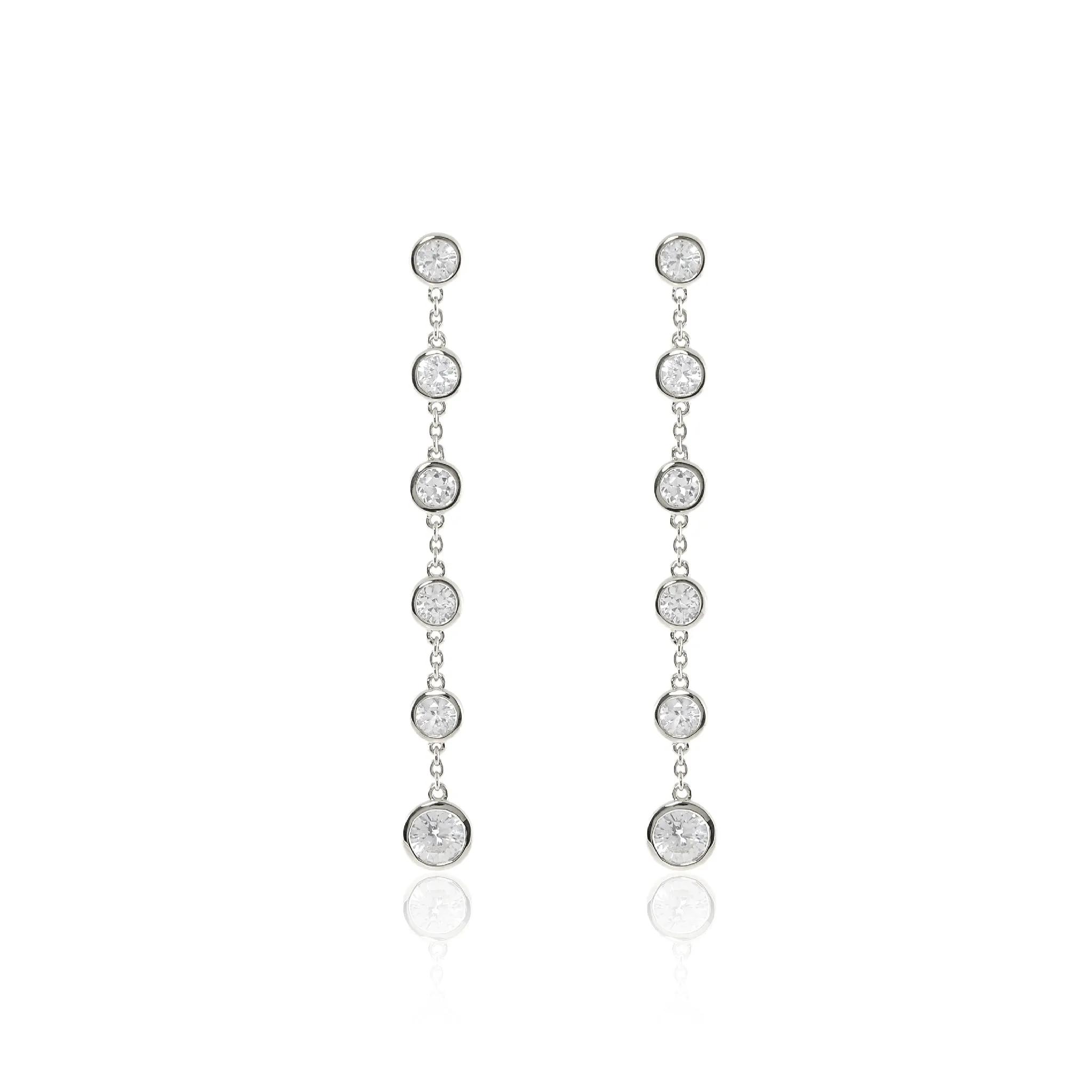 Sterling Silver White Sapphire Long Swing Earrings