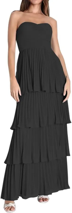 Strapless Prom Dresses for Women Ruffle Tiered Chiffon Formal Evening Gown Bridesmaid Dress ZX21