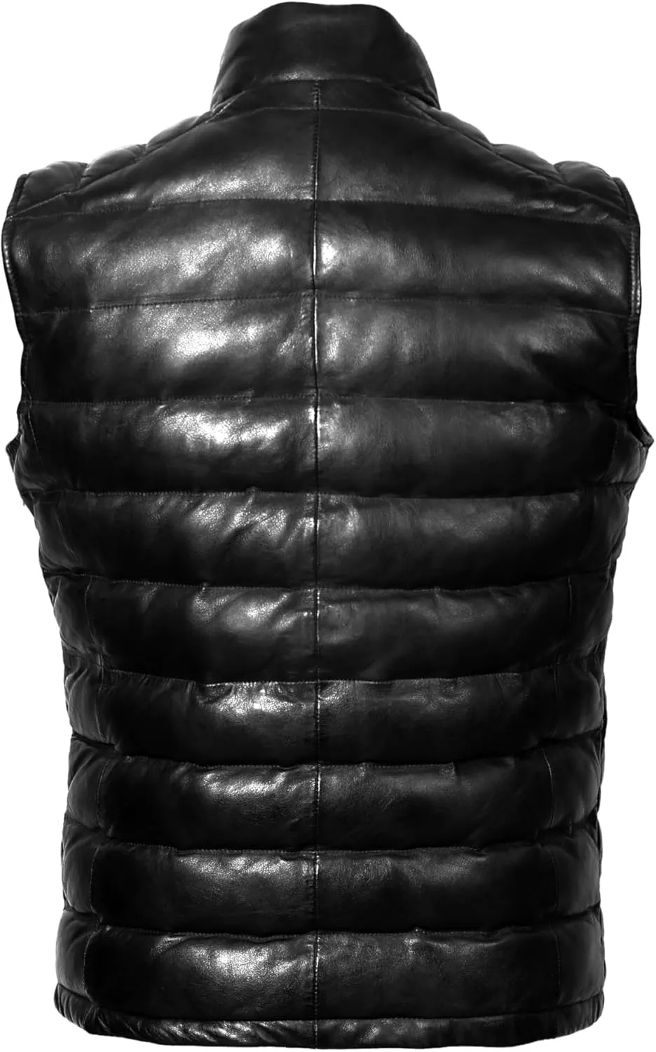 STREGA Puffer Vest Men Real Lambskin Leather Quilted Down Waistcoat Jacket - Outdoor Sleeveless Mens Vests