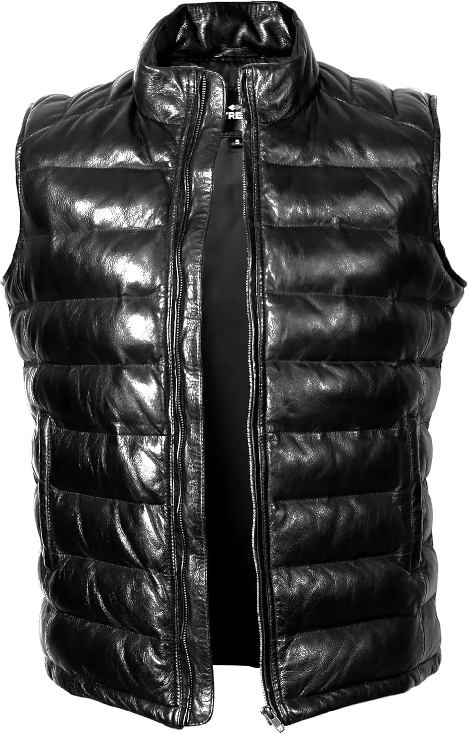 STREGA Puffer Vest Men Real Lambskin Leather Quilted Down Waistcoat Jacket - Outdoor Sleeveless Mens Vests
