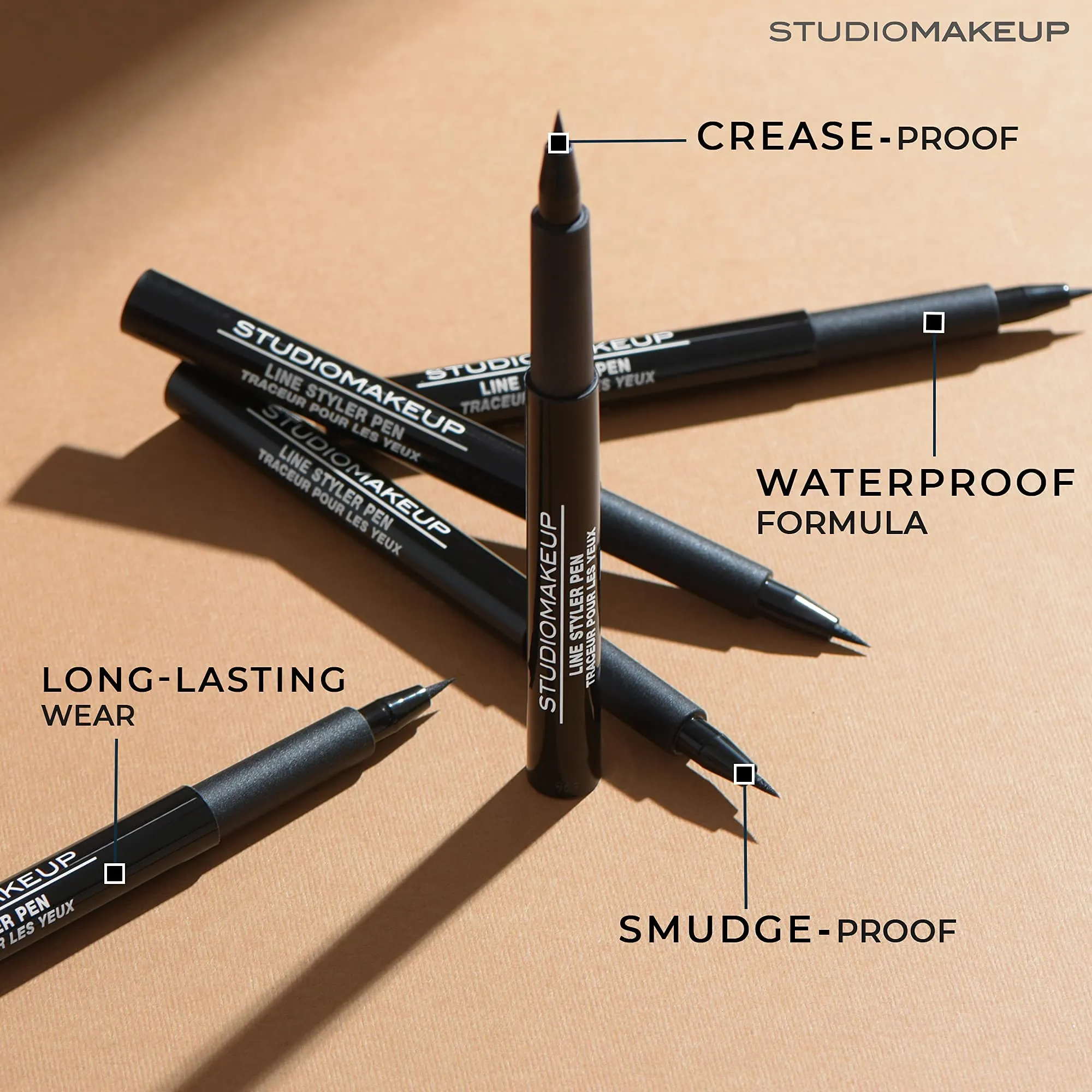 STUDIOMAKEUP Line Styler Pen – Smudge Proof & Waterproof Blackest Black Liquid Eyeliner Pen w/ Flexible Felt Tip - Long Lasting Sharp Line Eyeliner Pen Safe For Sensitive Eyes – Blackest Eyeliner Waterproof