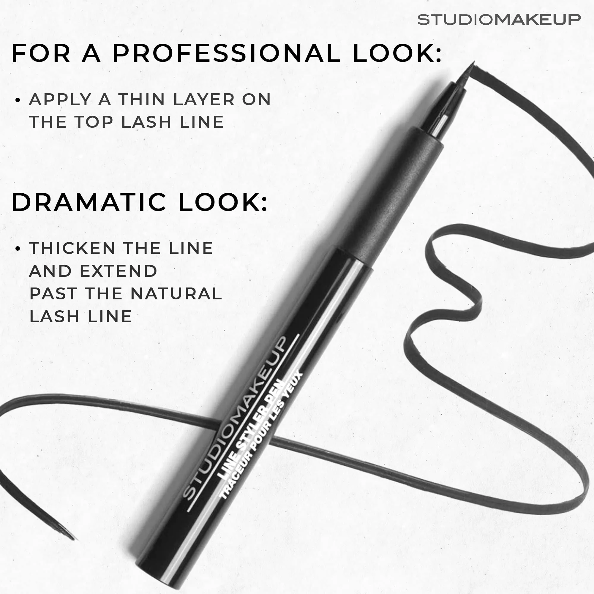 STUDIOMAKEUP Line Styler Pen – Smudge Proof & Waterproof Blackest Black Liquid Eyeliner Pen w/ Flexible Felt Tip - Long Lasting Sharp Line Eyeliner Pen Safe For Sensitive Eyes – Blackest Eyeliner Waterproof