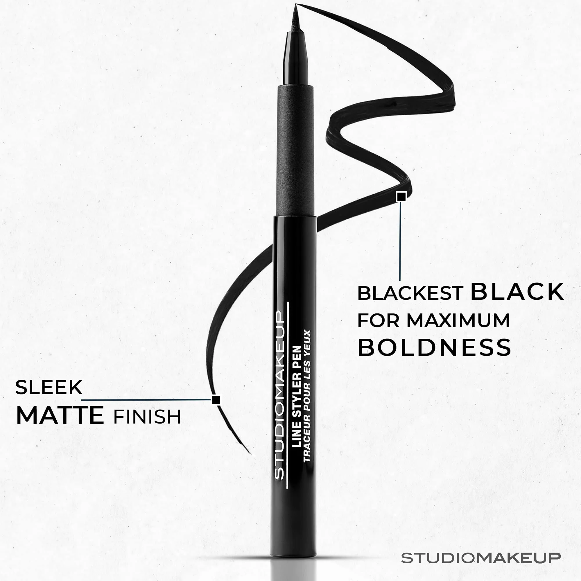 STUDIOMAKEUP Line Styler Pen – Smudge Proof & Waterproof Blackest Black Liquid Eyeliner Pen w/ Flexible Felt Tip - Long Lasting Sharp Line Eyeliner Pen Safe For Sensitive Eyes – Blackest Eyeliner Waterproof