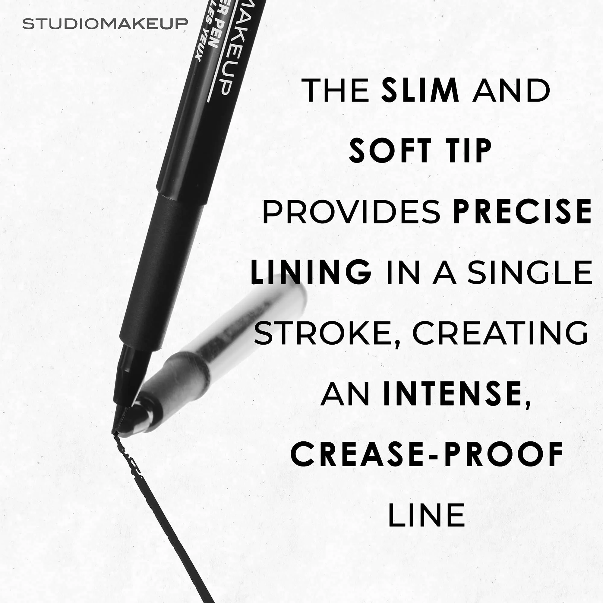 STUDIOMAKEUP Line Styler Pen – Smudge Proof & Waterproof Blackest Black Liquid Eyeliner Pen w/ Flexible Felt Tip - Long Lasting Sharp Line Eyeliner Pen Safe For Sensitive Eyes – Blackest Eyeliner Waterproof
