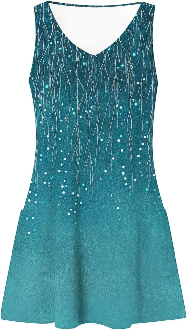 Summer Dresses for Women 2025 Casual Sleeveless Sundresses Floral V Neck Beach Dress Loose Shirt Dress with Pockets