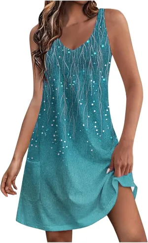 Summer Dresses for Women 2025 Casual Sleeveless Sundresses Floral V Neck Beach Dress Loose Shirt Dress with Pockets