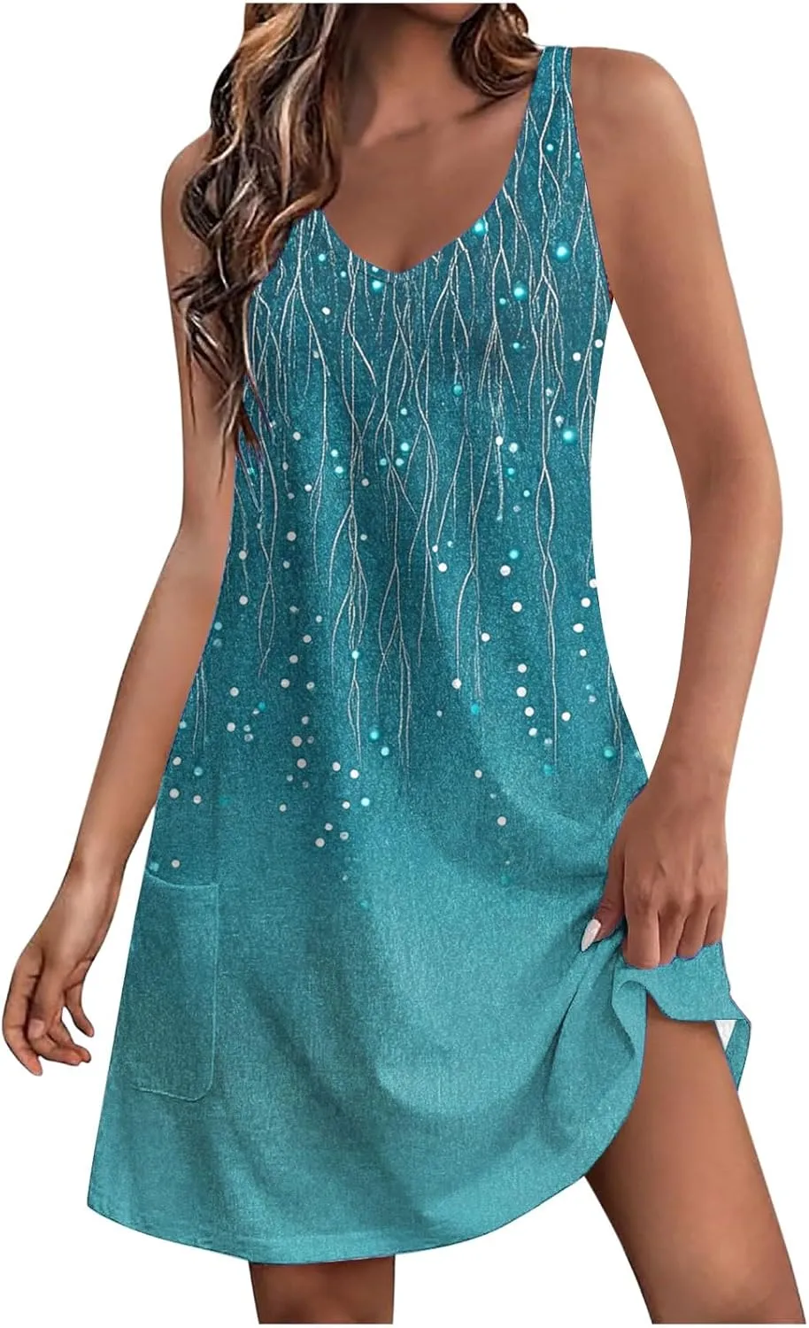 Summer Dresses for Women 2025 Casual Sleeveless Sundresses Floral V Neck Beach Dress Loose Shirt Dress with Pockets
