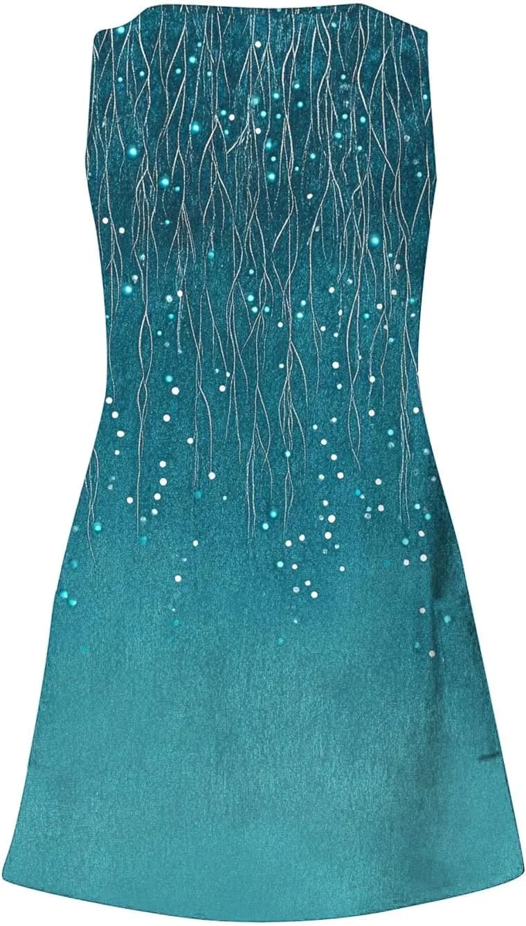 Summer Dresses for Women 2025 Casual Sleeveless Sundresses Floral V Neck Beach Dress Loose Shirt Dress with Pockets