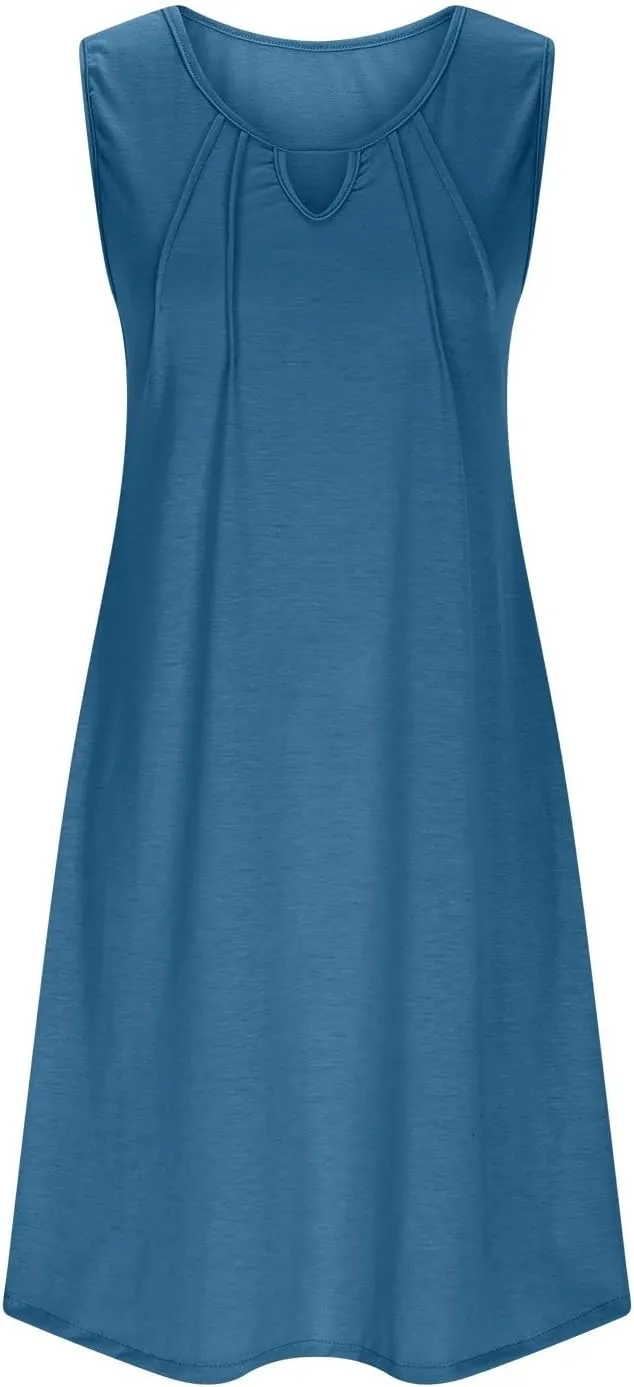 Summer Dresses for Women Casual Sleeveless Floral Loose Fit Beach Cover Up with Pocket Lace Mini Dress