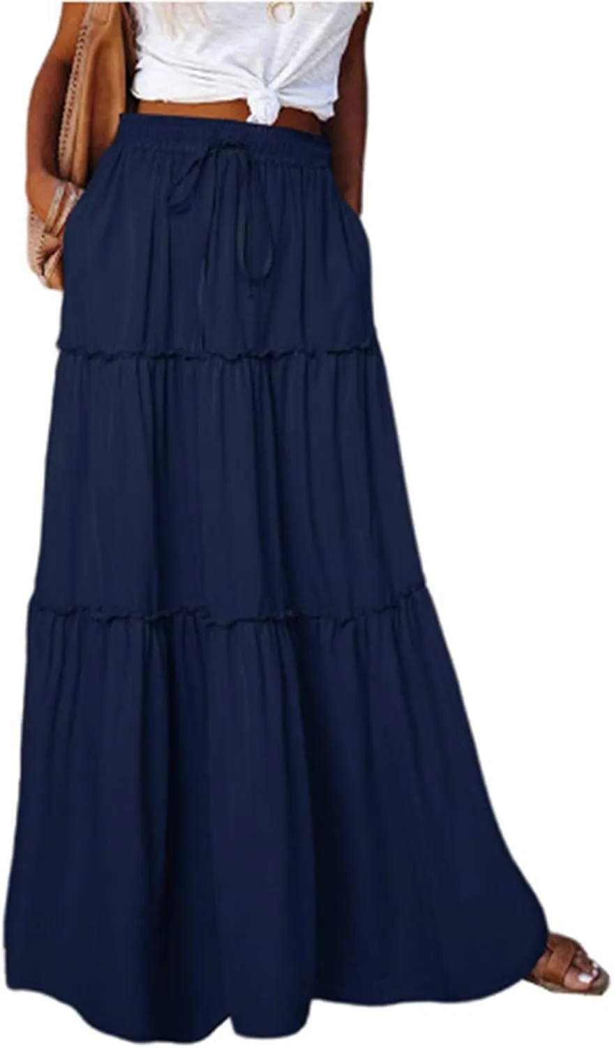 Summer Skirts for Women 2025 Vacation Pleated Long Skirt Maxi Length Tiered Swing Flowy Boho Beach Outfits w/Pockets