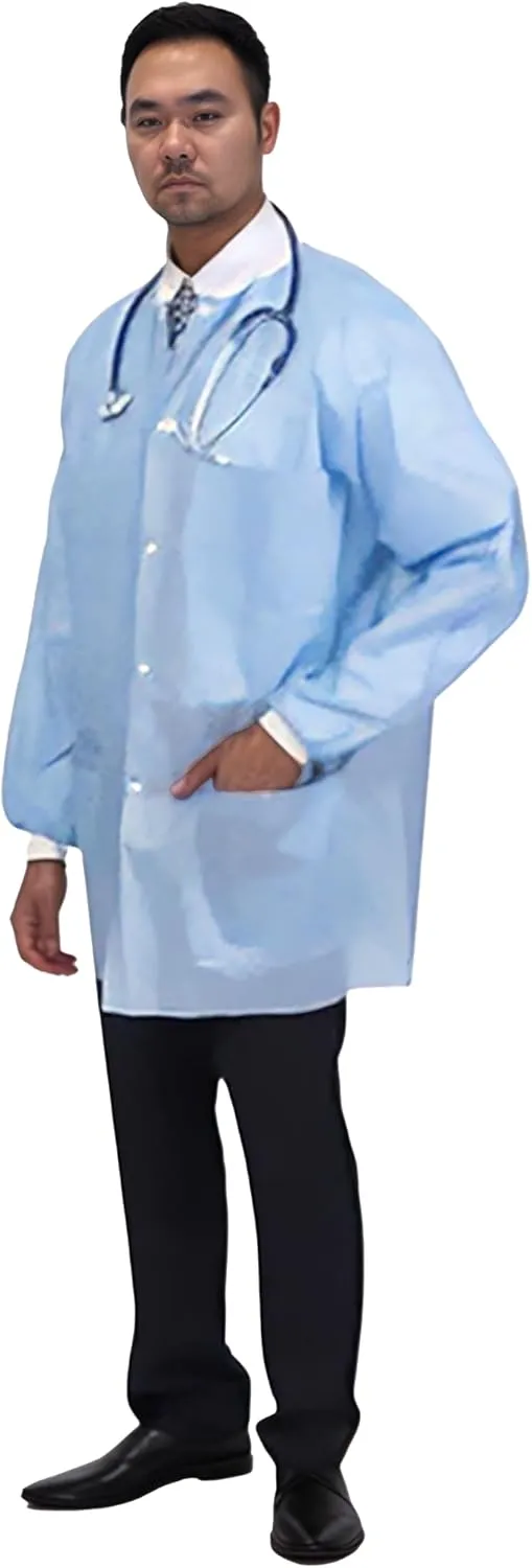 SunLite Ultra 3800 Series Premium Disposable Lab Jackets, Pockets, Knit Collar & Cuffs, Hip Length, 10 Pack