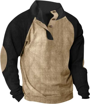 Sweatshirts for Men No Hood Causal Fashion Corduroy Quarter Button Sweatshirts Regular Fit Color Block Shirts Outdoor