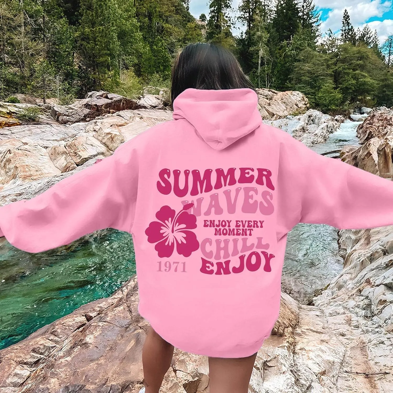 Sweatshirts For Teen Girls Long Sleeve Letter Print Casual Graphic Hoodies Drawstring Pullover Oversized Hoodies