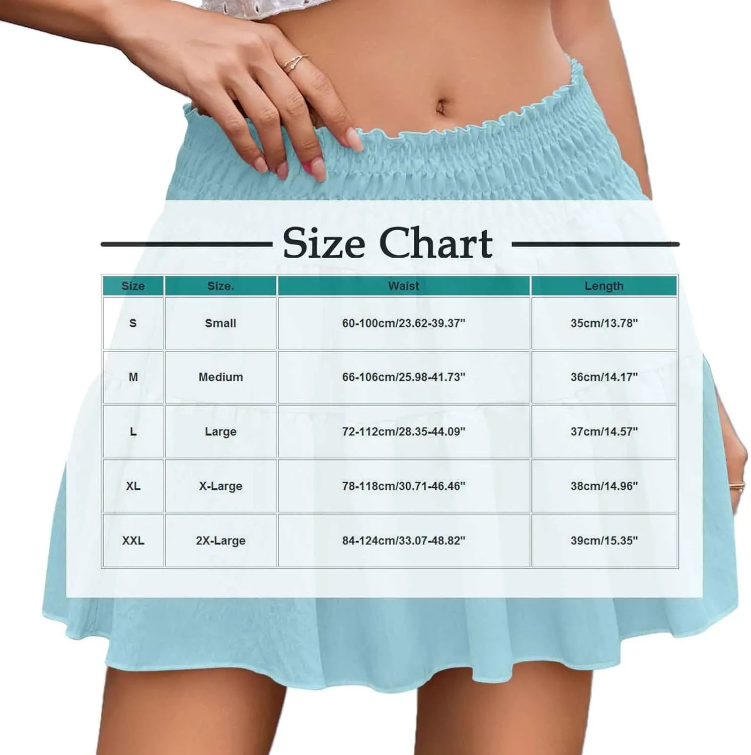 TANGNADE Women's Skirts Above The Knee Length Summer Cute High Waist Ruffle Smocked Swing Beach Mini Skirt Travel Clothes