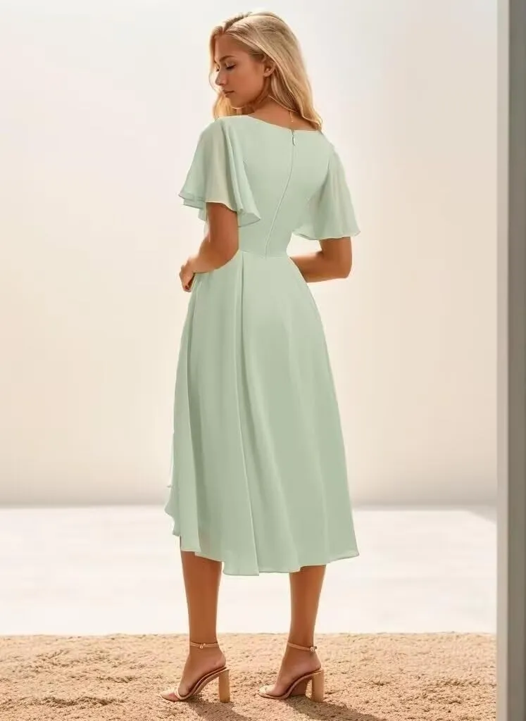 Tea Length Bridesmaid Dresses for Wedding High Low Chiffon Formal Evening Dresses for Women