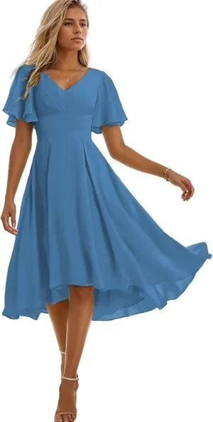 Tea Length Bridesmaid Dresses for Wedding High Low Chiffon Formal Evening Dresses for Women