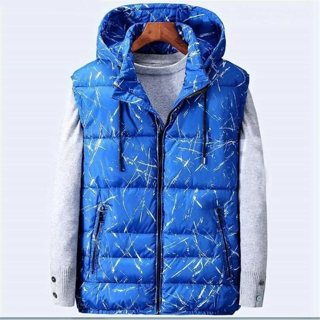 Thick Warm Winter Men Vests Geometric Outwear Cotton-Padded Out Door Waistcoat Plus Size