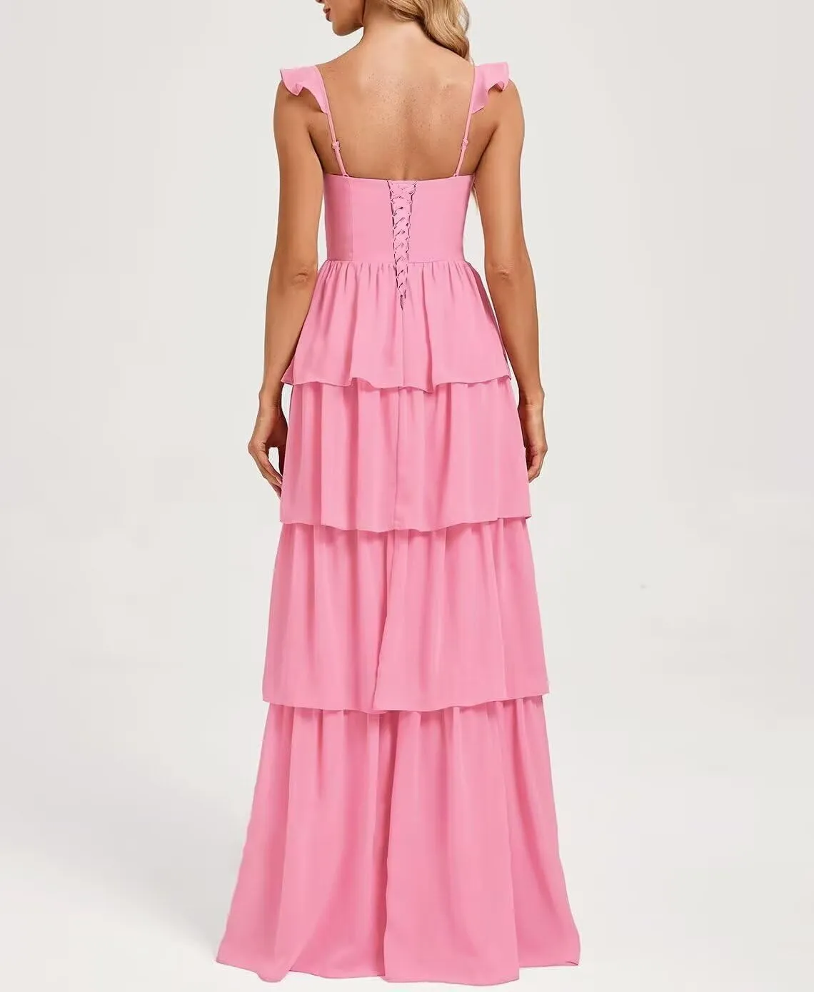 Tiered Bridesmaid Dresses for Women 2025 Chiffon Ruffles Formal Dresses with Slit IMC073