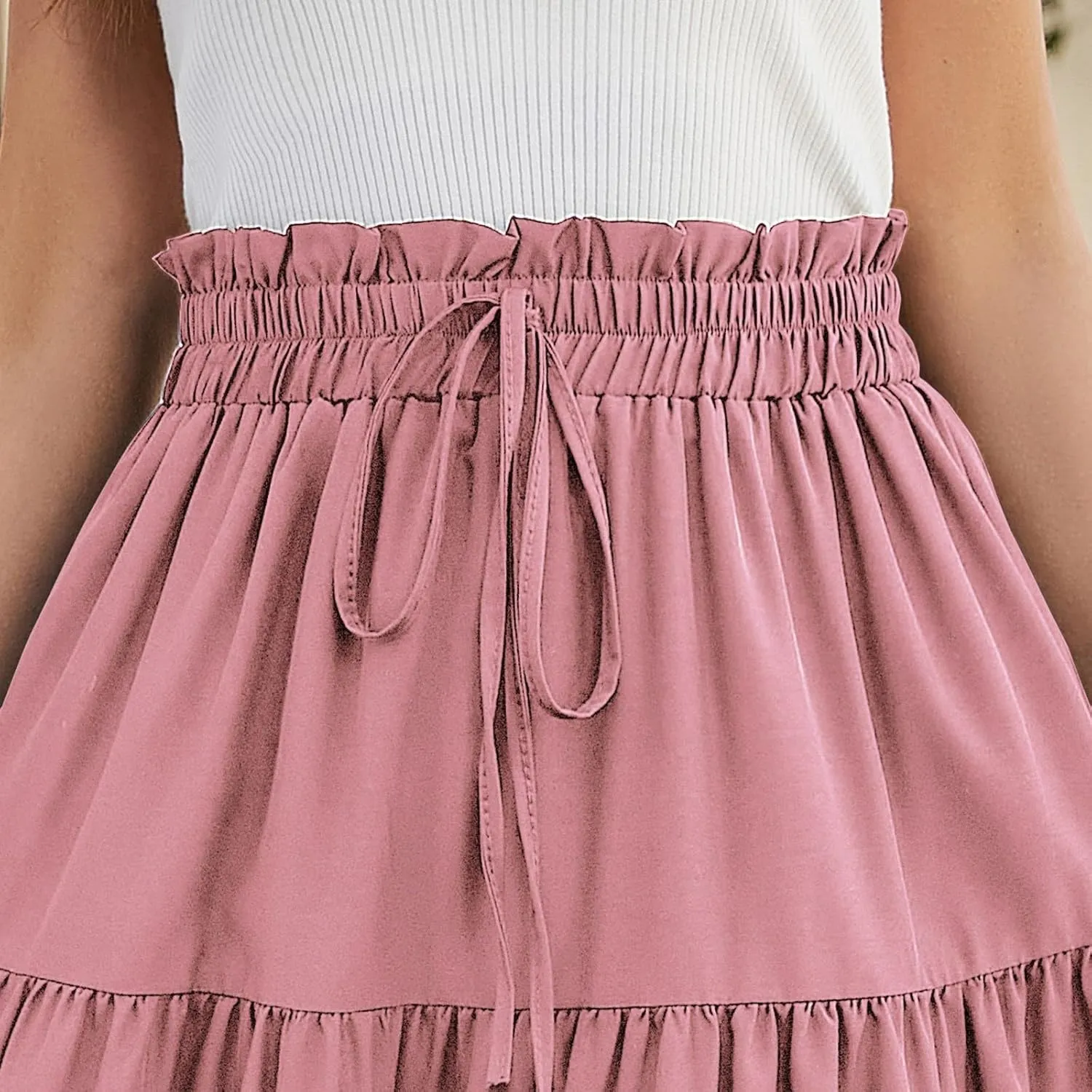 Tiered Maxi Skirts for Women Comfy Ruffle Hem Flowy Swing Elastic High Waisted Long Skorts Summer Cover Ups