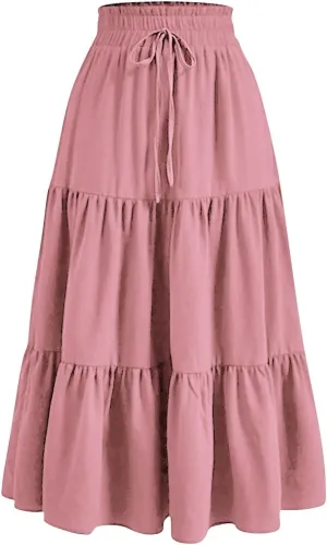 Tiered Maxi Skirts for Women Comfy Ruffle Hem Flowy Swing Elastic High Waisted Long Skorts Summer Cover Ups