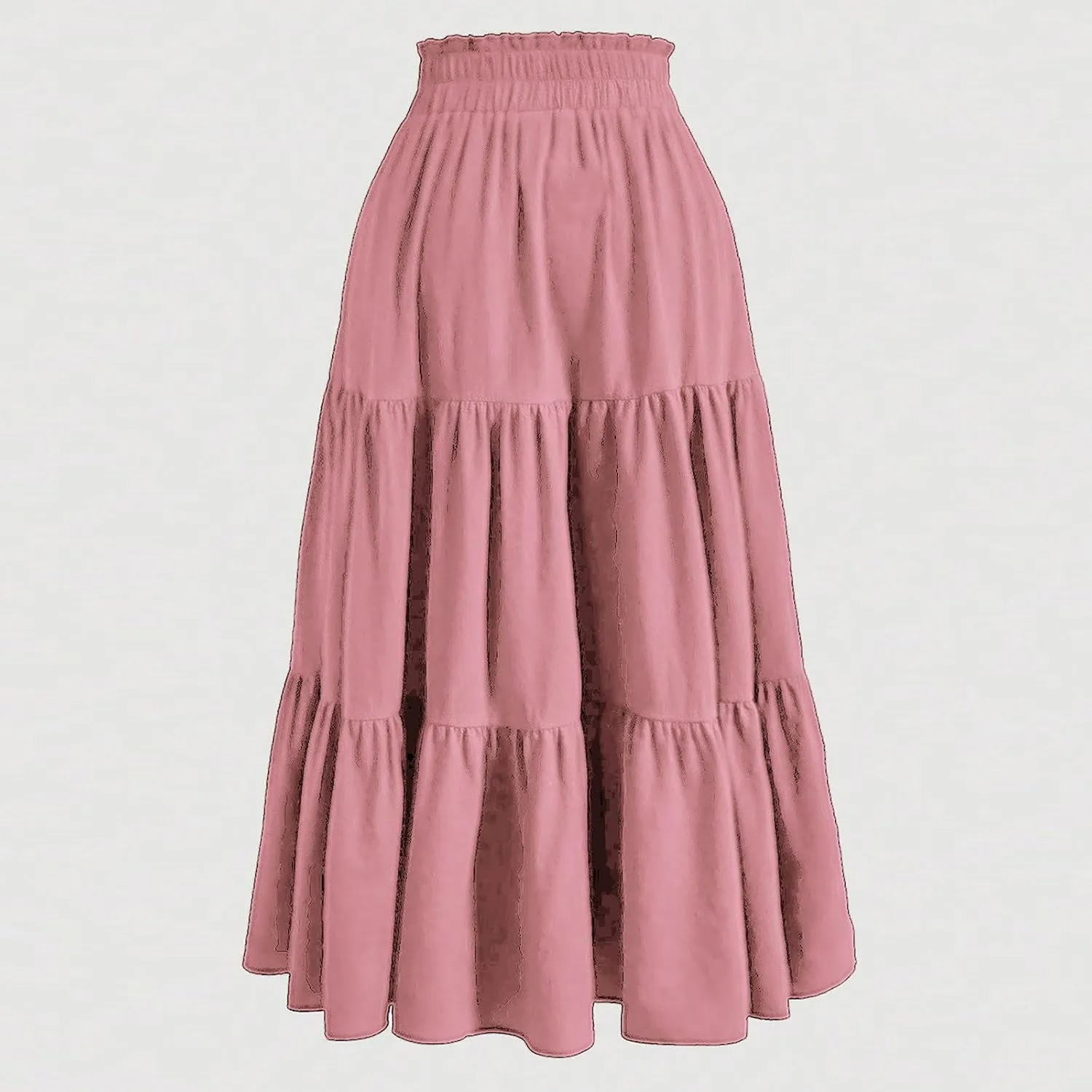 Tiered Maxi Skirts for Women Comfy Ruffle Hem Flowy Swing Elastic High Waisted Long Skorts Summer Cover Ups