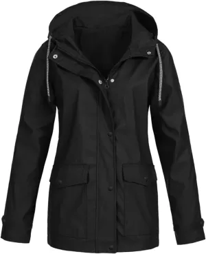 TIMIFIS Plus Size Rain Coats for Women with Hood Waterproof Lightweight Rain Jacket Zip Up Outdoor Windbreaker with Pocket