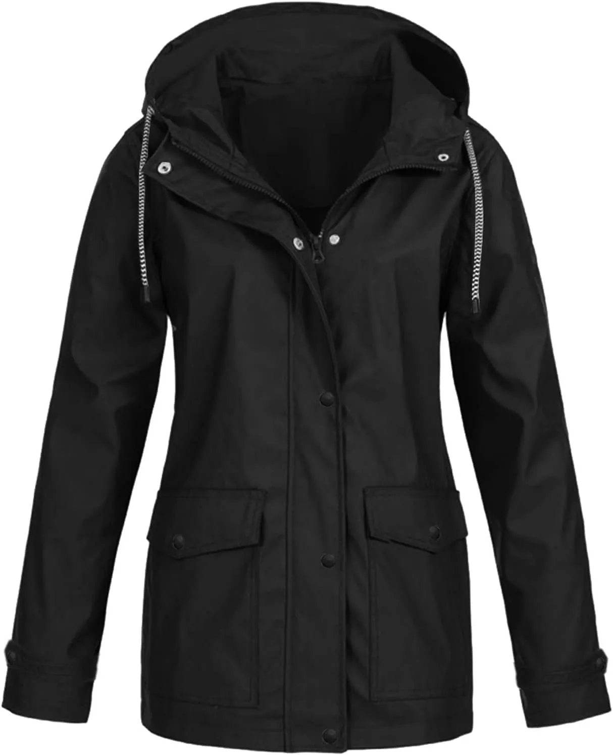 TIMIFIS Plus Size Rain Coats for Women with Hood Waterproof Lightweight Rain Jacket Zip Up Outdoor Windbreaker with Pocket