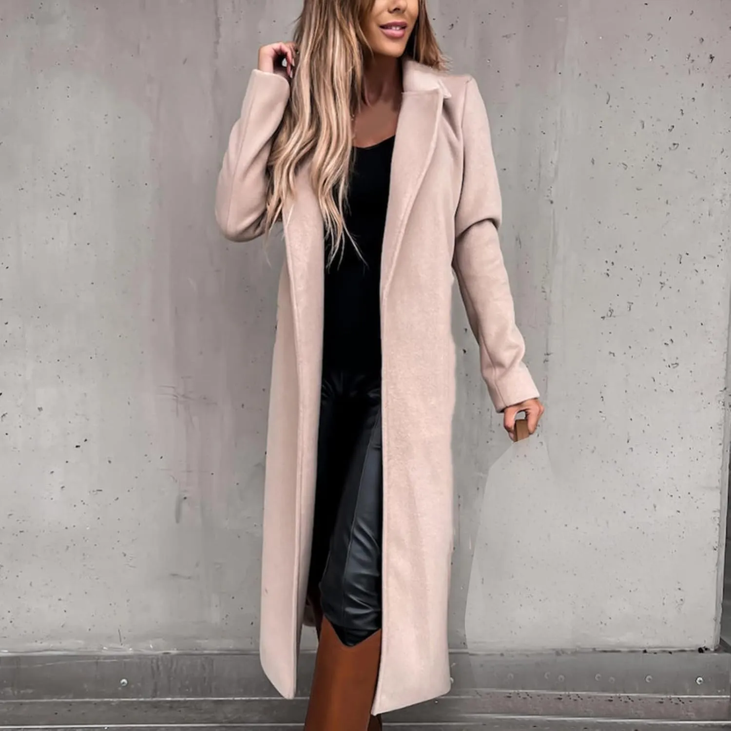 TIMIFIS Trench Coat for Women 2024 Plus Size Long Wool Jackets Winter Warm Overcoats Casual Open Front Cardigan with Belt