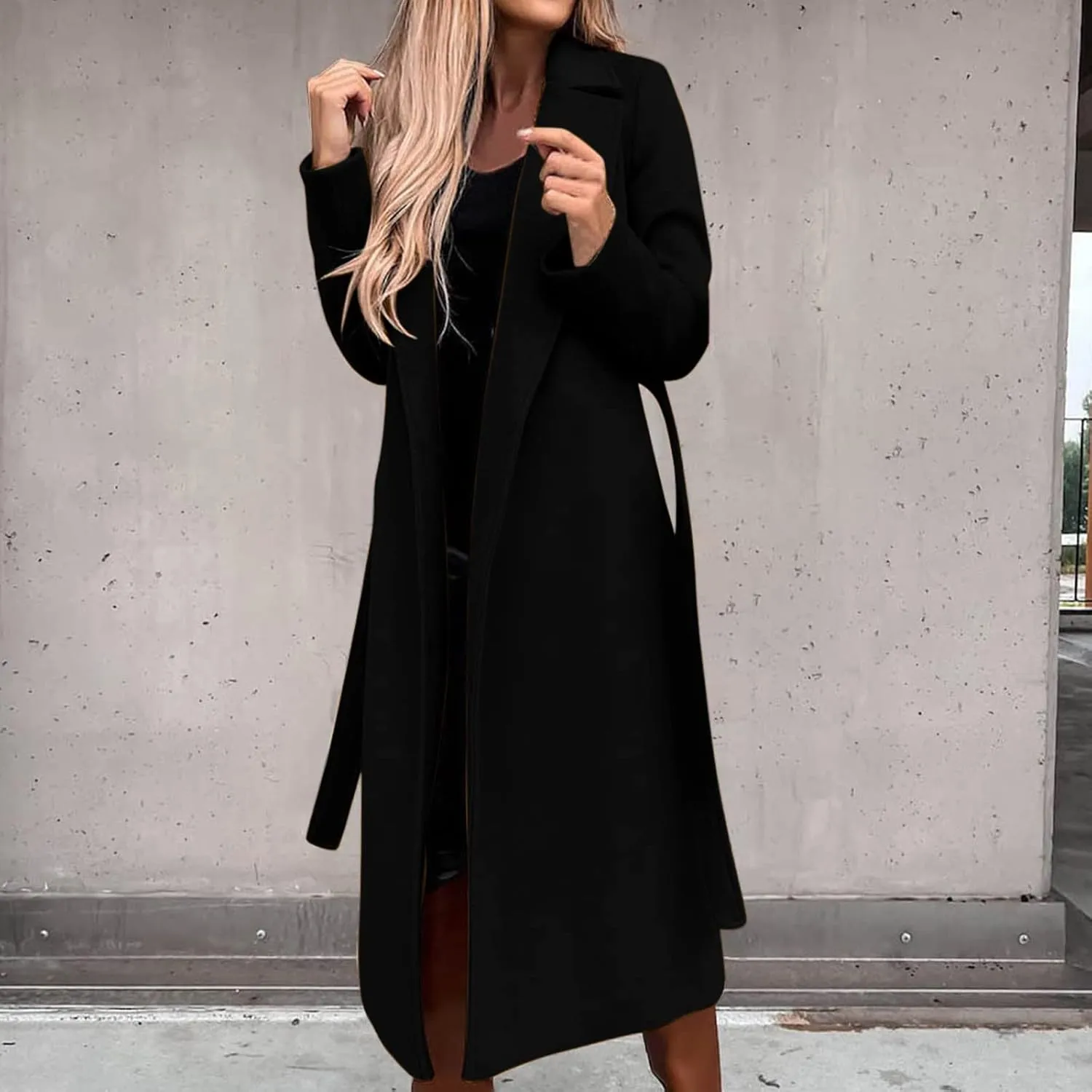 TIMIFIS Trench Coat for Women 2024 Plus Size Long Wool Jackets Winter Warm Overcoats Casual Open Front Cardigan with Belt
