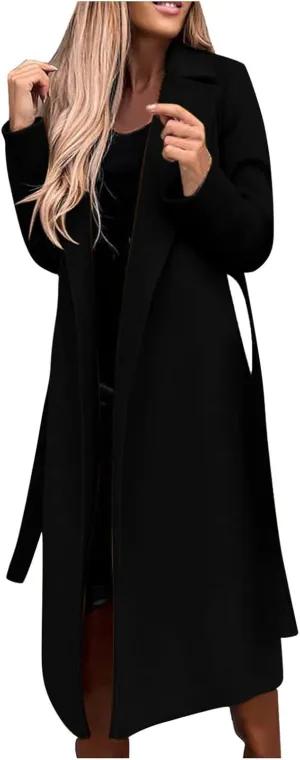 TIMIFIS Trench Coat for Women 2024 Plus Size Long Wool Jackets Winter Warm Overcoats Casual Open Front Cardigan with Belt