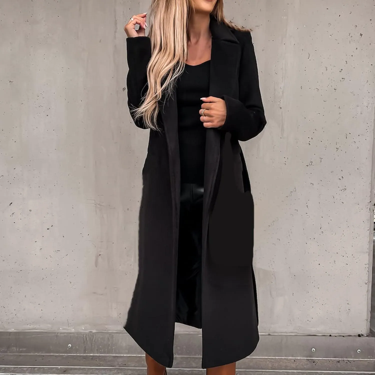 TIMIFIS Trench Coat for Women 2024 Plus Size Long Wool Jackets Winter Warm Overcoats Casual Open Front Cardigan with Belt
