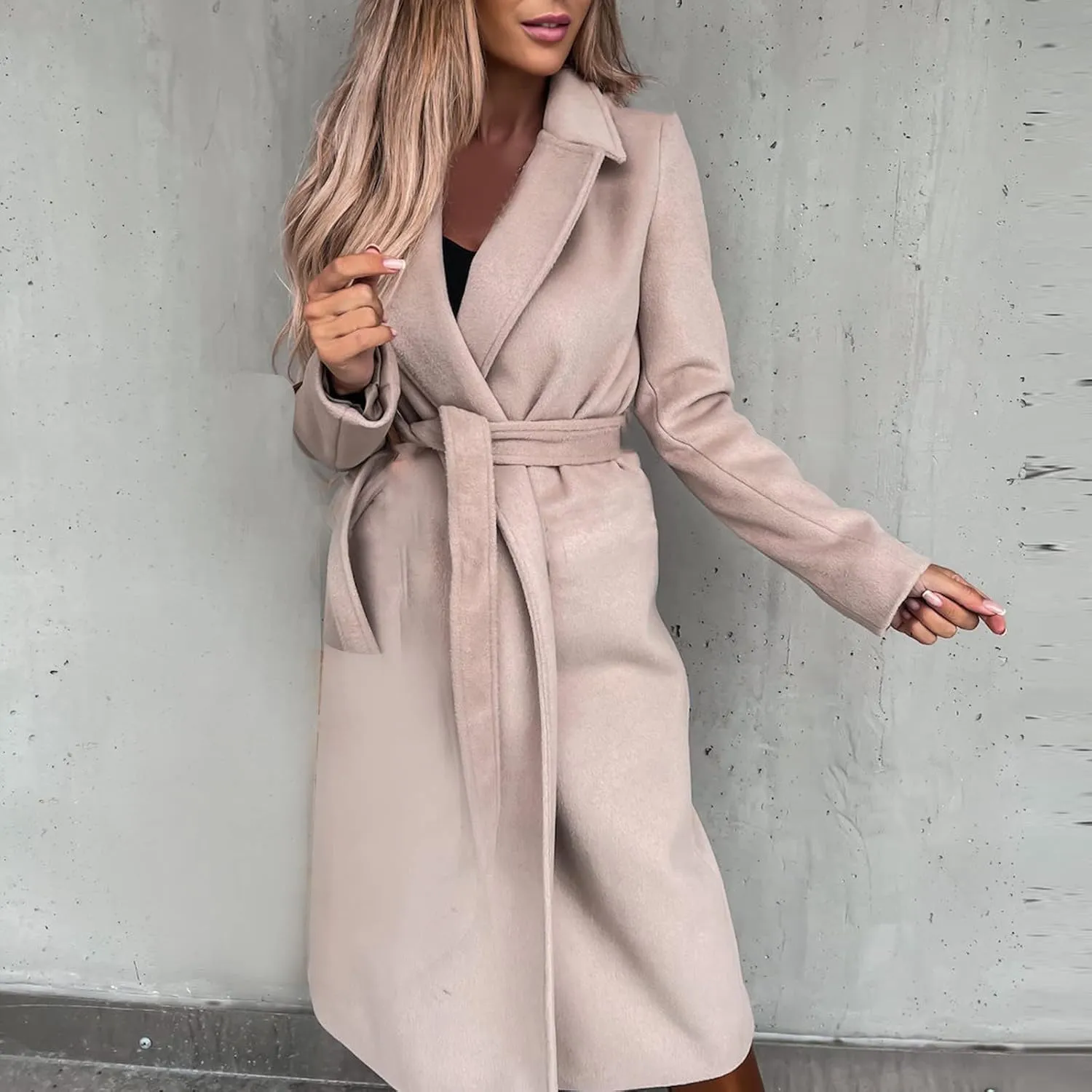 TIMIFIS Trench Coat for Women 2024 Plus Size Long Wool Jackets Winter Warm Overcoats Casual Open Front Cardigan with Belt