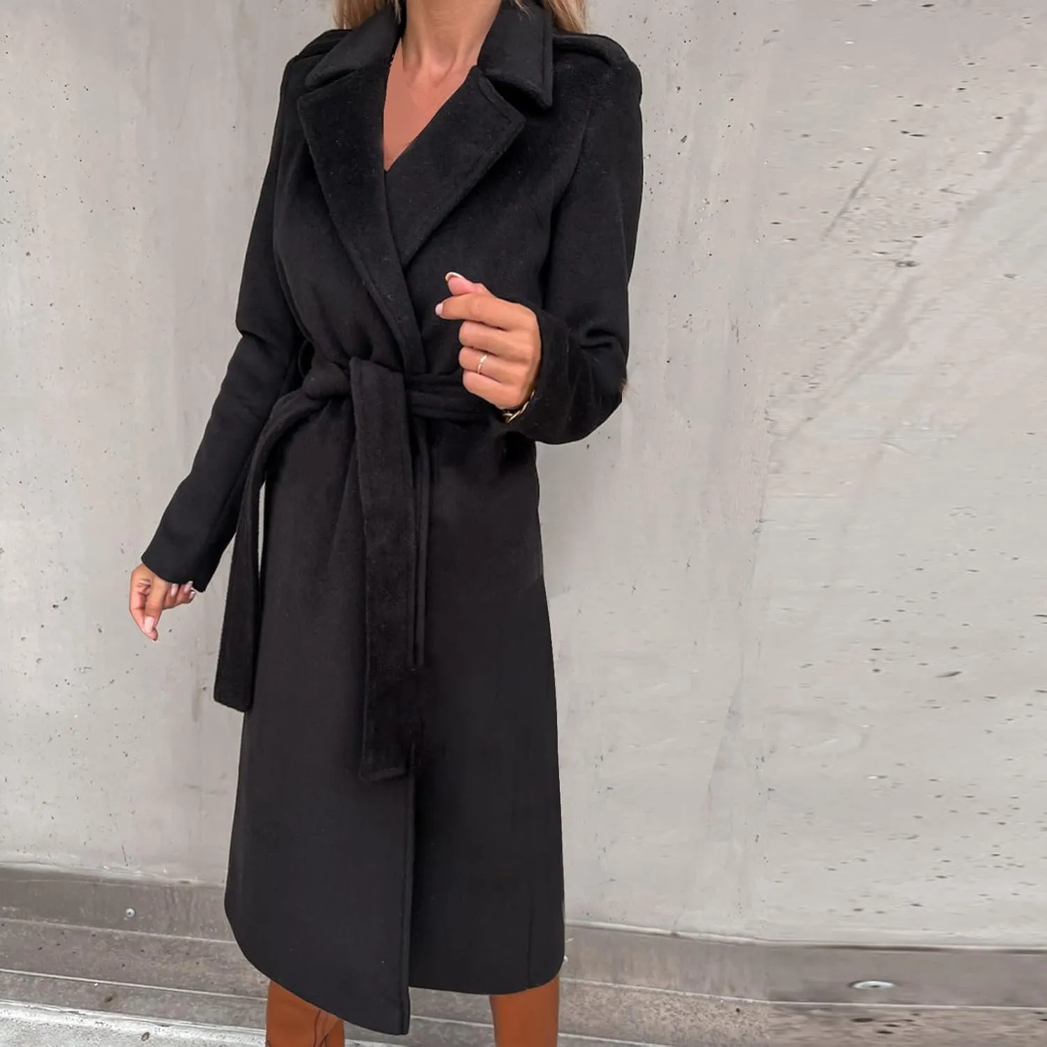 TIMIFIS Trench Coat for Women 2024 Plus Size Long Wool Jackets Winter Warm Overcoats Casual Open Front Cardigan with Belt