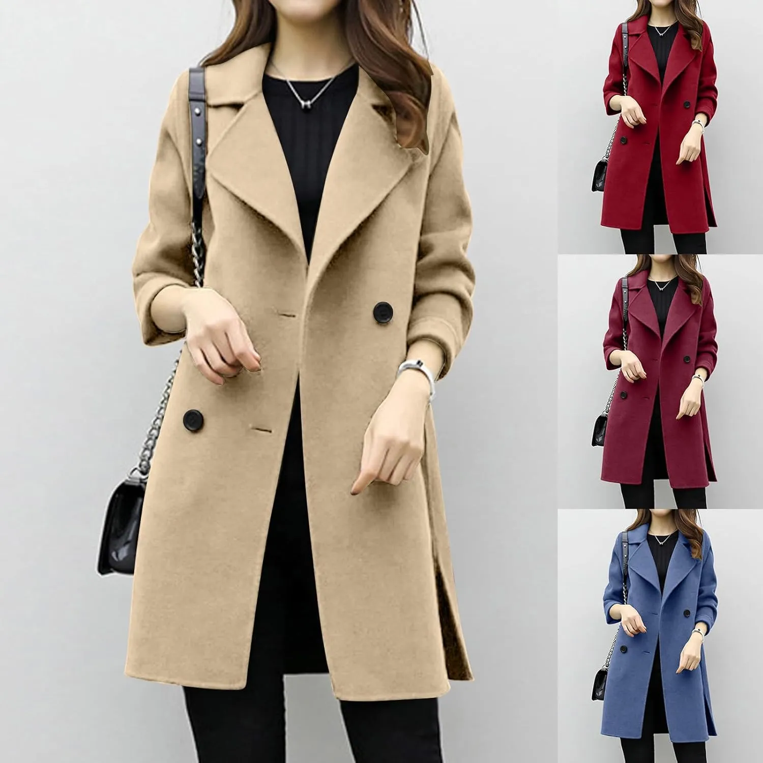 TIMIFIS Wool Coats for Women Winter Plus Size Trench Coat Casual Lapel Button Long Jacket Solid Color Soft Warm Outerwear