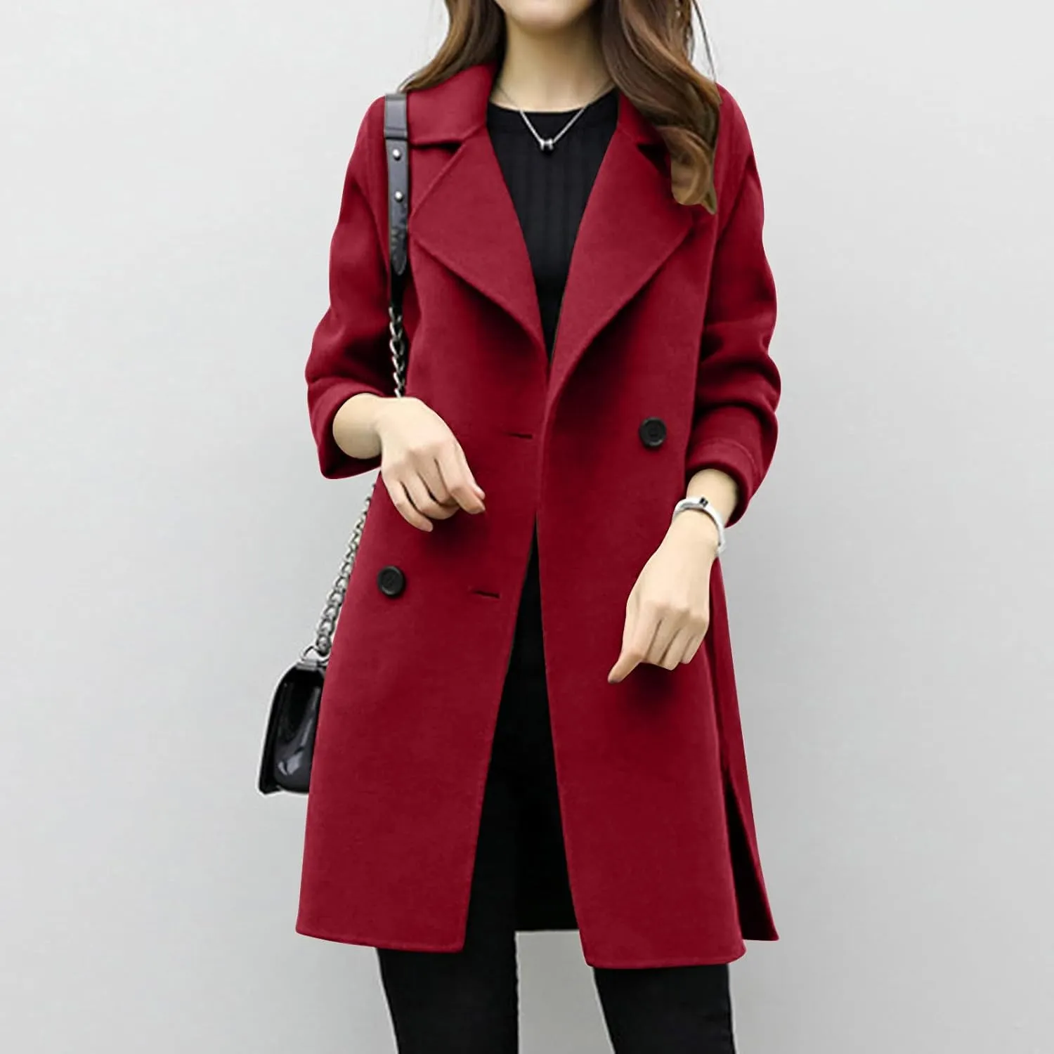 TIMIFIS Wool Coats for Women Winter Plus Size Trench Coat Casual Lapel Button Long Jacket Solid Color Soft Warm Outerwear
