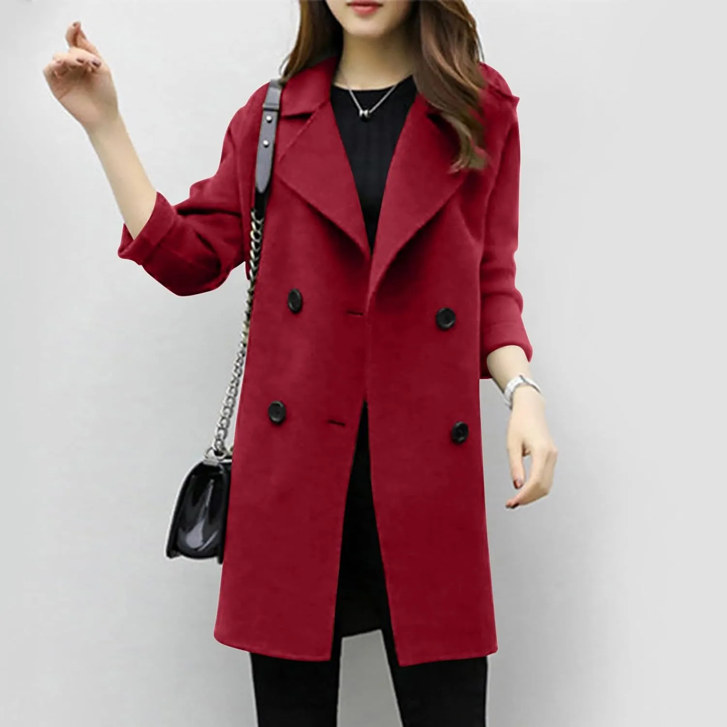 TIMIFIS Wool Coats for Women Winter Plus Size Trench Coat Casual Lapel Button Long Jacket Solid Color Soft Warm Outerwear