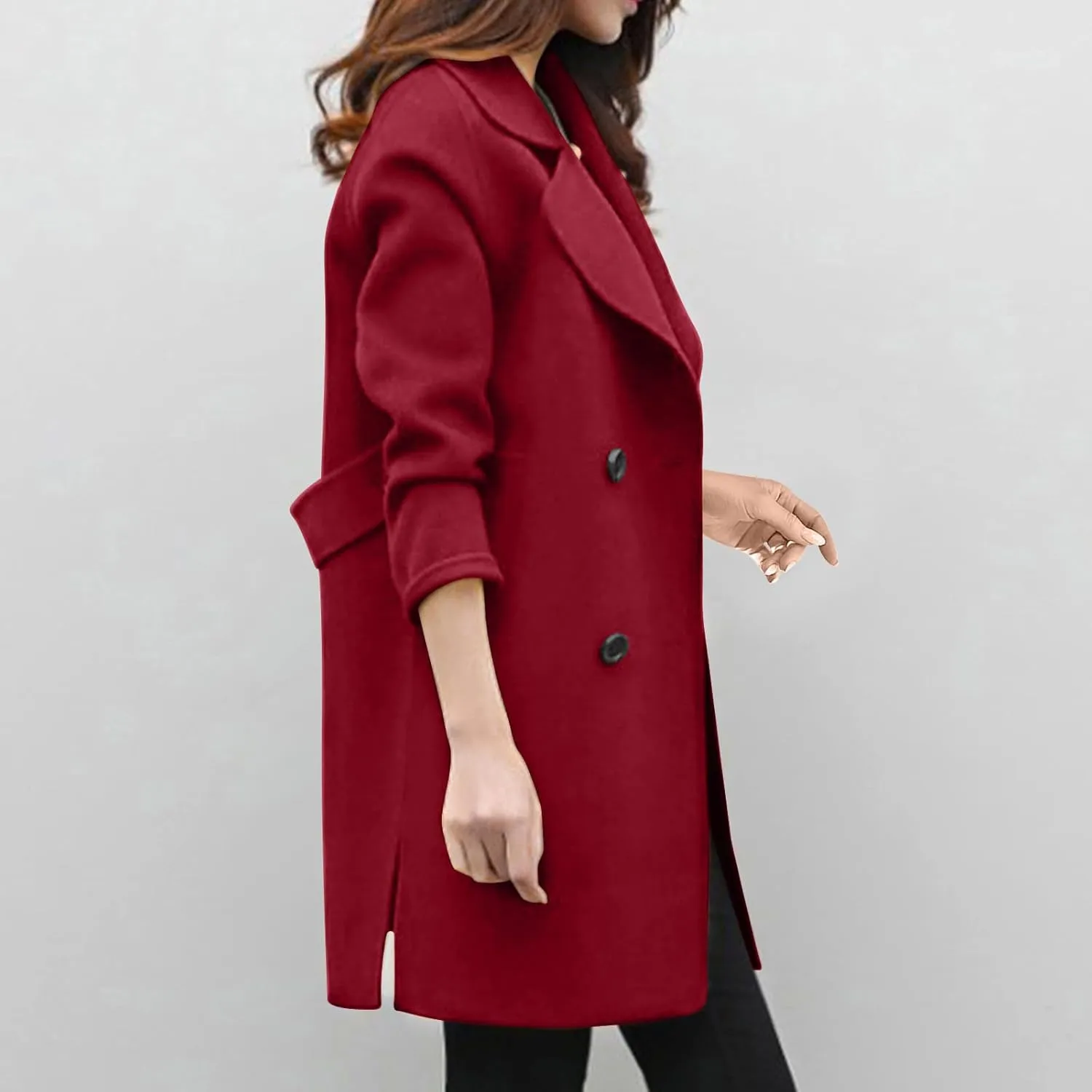 TIMIFIS Wool Coats for Women Winter Plus Size Trench Coat Casual Lapel Button Long Jacket Solid Color Soft Warm Outerwear