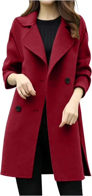 TIMIFIS Wool Coats for Women Winter Plus Size Trench Coat Casual Lapel Button Long Jacket Solid Color Soft Warm Outerwear