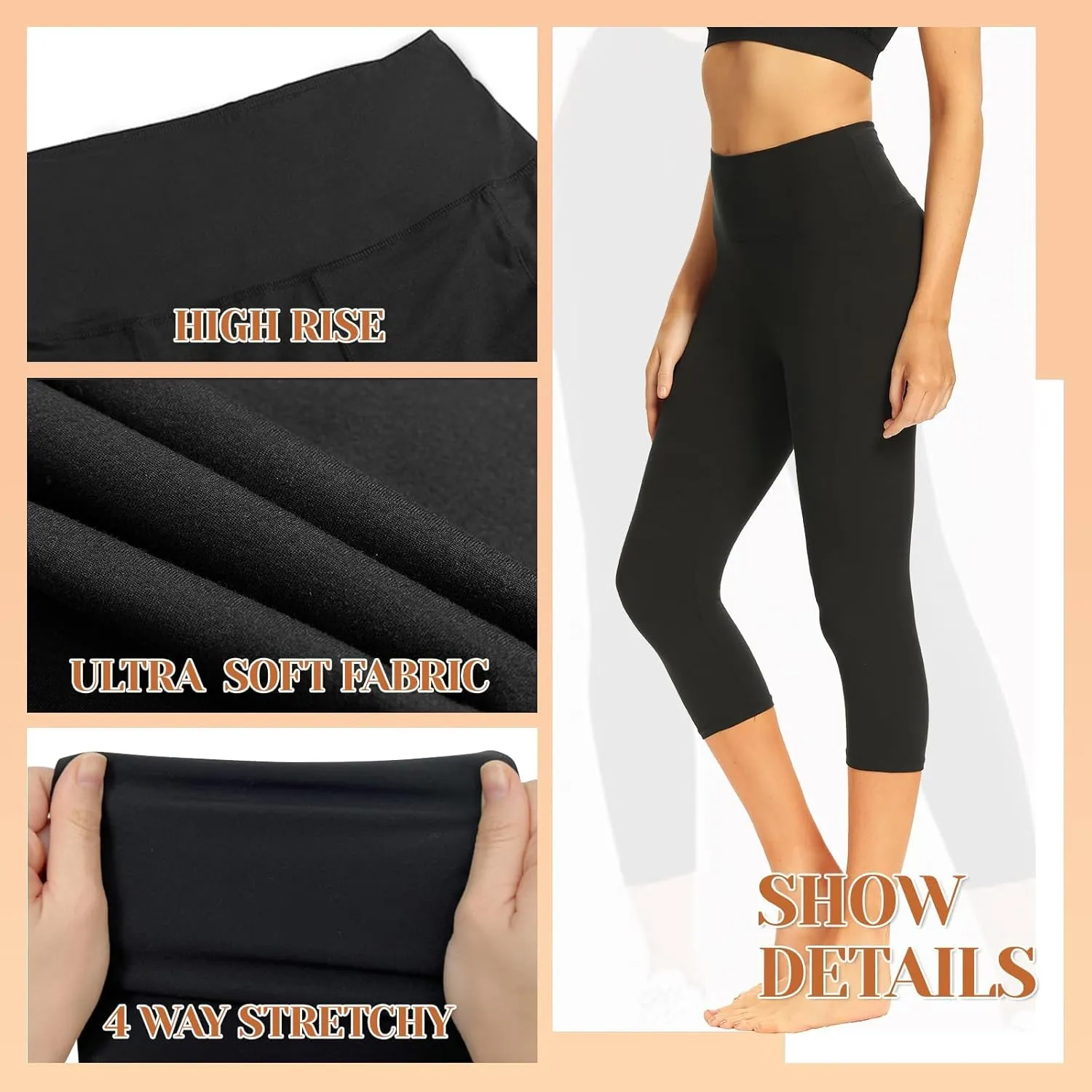 TNNZEET 7 Pack Leggings for Women - High Waisted Yoga Pants with Pockets Black Leggings Women Full Length & Capri