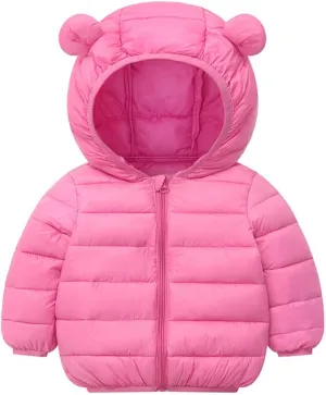 Toddler Baby Boys Girls Puffer Jackets Winter Light Weight Padded Coat Solid Color Warm Cotton Jacket with Hood