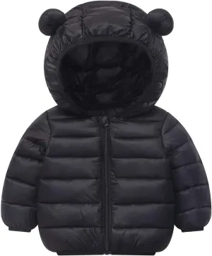 Toddler Baby Boys Girls Puffer Jackets Winter Light Weight Padded Coat Solid Color Warm Cotton Jacket with Hood